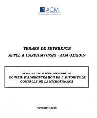 APPEL A CANDIDATURES N°01/2019 DESIGNATION D’UN MEMBRE AU CONSEIL D’ADMINISTRATION  DE L'ACM