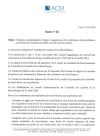 Note n°26 de l’Autorité de Contrôle de la Microfinance