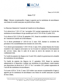 Note n°27 de l’Autorité de Contrôle de la Microfinance