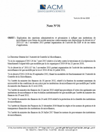 Note n°31 de l’Autorité de Contrôle de la Microfinance