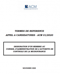 APPEL A CANDIDATURES N°01/2020 DESIGNATION D’UN MEMBRE AU CONSEIL D’ADMINISTRATION DE L'ACM