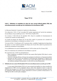 Note n°40 de l’Autorité de Contrôle de la Microfinance