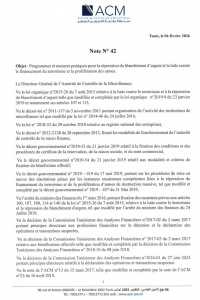 Note n°42 de l’Autorité de Contrôle de la Microfinance