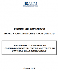 APPEL A CANDIDATURES N°01/2026 DESIGNATION D’UN MEMBRE AU CONSEIL D’ADMINISTRATION DE L'ACM